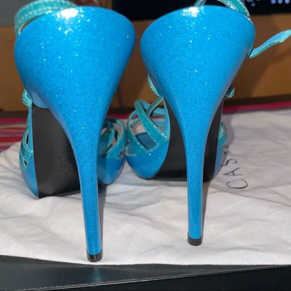 🆕 NEW Casadei Sparkling Strappy Stiletto Heels – Blue Glitter - Picture 9 of 13